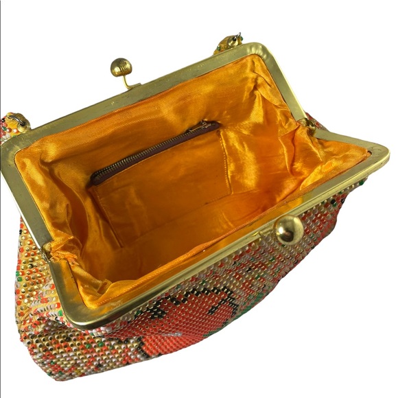 Beautiful Vintage orange flower bead purse beaded 1970s - Picture 5 of 12